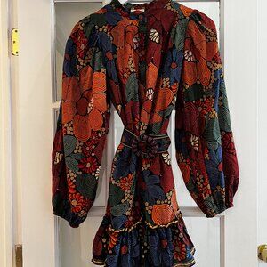 Farm Rio Black Stitched Flowers Long Sleeve Mini Dress – Black (S)